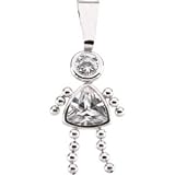 April 14K White Gold Girl Pendant W/Cz & Trillion Imitation Birthstone