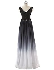 Apparel: Princess Yue Womens V Neck Color Ombre Evening Dress Floor Length US8 Gray