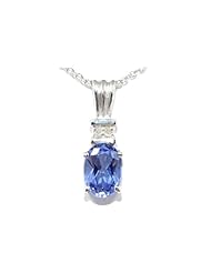 1.5 Carat Tanzanite Oval Diamond Pendant .925 Sterling Silver Rhodium Finish White Gold Quality