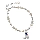 Cowboy Boot with Texas Flag Czech Pearl Beaded Charm Bracelet [Jewelry]