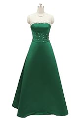 A-line Strapless Floor Length Satin Sleeveless Beaded Lace Dropped   Waistline Prom Dress 