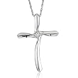 Sterling Silver Solitaire Princess-Cut Diamond Cross Pendant Necklace-0.05 carat