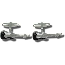 Kenneth Cole "Riff" Brushed silver guitar cufflinks with black & white enamel