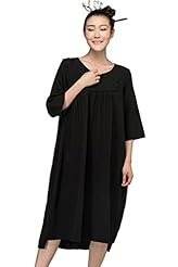 V-neck 3/4 Sleeves Applique Cotton  Dress