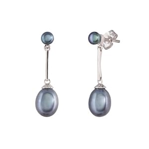 10k White Gold Oval Peacock Freshwater Cultured Pearl Dangle Earrings