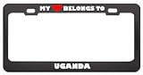 My Heart Belongs To Uganda Country Flag Metal License Plate Frame Holder Border Tag