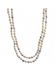 14k 9-10mm multi color baroque freshwater cultured pearl necklace, 60"