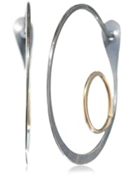 Melissa Joy Manning Mixed Sterling Silver Bubble Detail 14K Yellow Gold Large Hoop Earrings