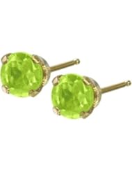 Genuine 2.5mm Peridot 14 Karat Yellow Gold Round Earrings