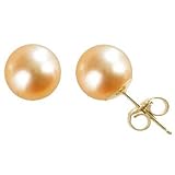 Natural Peach Pink 7.5-8mm 14k Gold Cultured Pearl Stud Earrings - Dahlia Classic Collection
