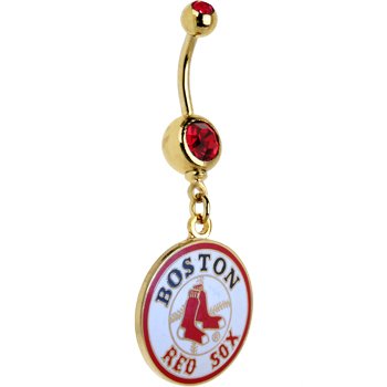Major League Baseball Logo GOLD Double GEM Belly Ring - Boston Red Sox