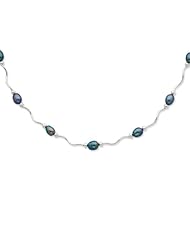 Sterling Silver 18in 6-6.5mm Black Freshwater Cultured Pearl Necklace.