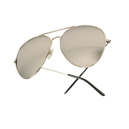 Silver Frame & Mirrored Lens Aviator w Microfiber Sunglasses Pouch product image