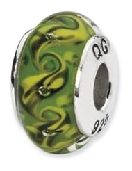Sterling Silver Green And Yellow Swirl Hand-blown Glass Charm