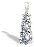 14K White Gold Genuine Round White Topaz 3-Stone Pendant