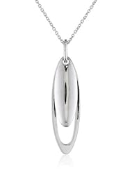 Sterling Silver Solid Oval in Open Oval Pendant Necklace with Rolo Chain, 18"