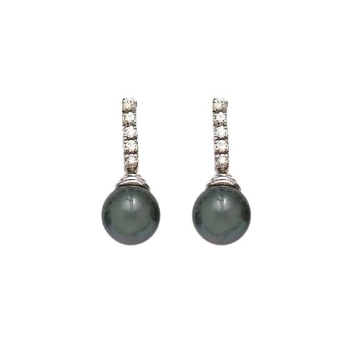 14K White Gold 1/4 ct. Diamond with Black Tahitian Pearl Dangle Earrings