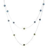 Sterling Silver Montana Blue Glass and Olivine Cubic Zirconia Double Strand Necklace, 16-18