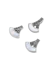 Sterling Silver Pearl Anchor Vintage Style Marcasite Earring Pendant Set