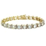 Vermeil (24k Gold over Sterling Silver) Oval Genuine Blue Topaz & Genuine Diamond Accent Stone S Design Tennis Bracelet