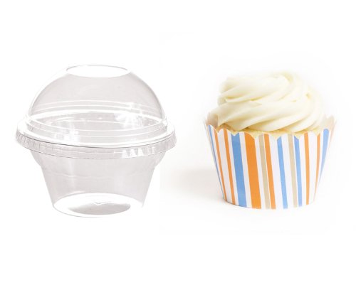 Dress My Cupcake Favor Dome Containers with Wrappers DIY Kit, Blue and Orange Stripes, Set of 25