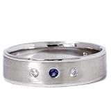 Mens 14k White Gold Blue Sapphire & Diamond Brushed Satin Comfort Fit 6MM Wedding Band Mans Ring Size 10.5 Resizable