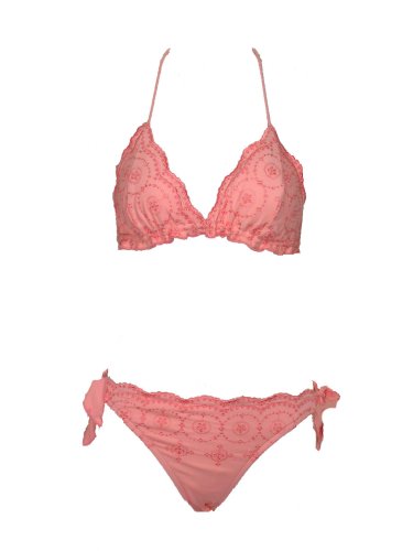 Hot Kiss Coral Lolita 2pc Bikini Triangle Top& Side Tie Bottom (Small)
