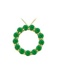 14K Yellow Gold May Birthstone of Natural Emerald Circle Necklace with 2 Carat Total Gem Weight