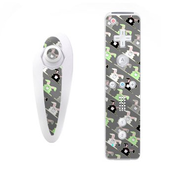 Pastel Bunny Design Nintendo Wii Nunchuk + Remote Controller Protector Skin Decal Sticker