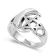 Sterling Silver Ring - Moon and Star - Face Height: 15 mm - Band Width: 4 mm - Size: 5-9