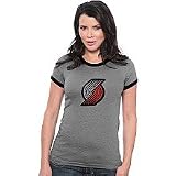 Majestic Threads Portland Trail Blazers Women's Supersoft Ringer T-Shirt W/ Swarovski Crystals Small