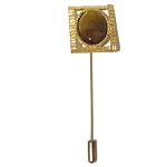 Tigers Eye Pin 01 Stick Golden Brown Chatoyant Oval Gemstone Gold Pewter Brooch Crystal Healing Rock Accessory 2.8