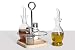 5-teiliger Gewürzständer, Gewürz Menage aus Glas und Holz, Ständer mit Essig Flasche, Öl Flasche, Pfefferstreuer, Salzstreuer