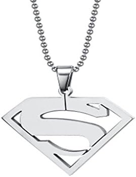 Tribal Biker Mens Superman Stainless Steel Pendant Necklace, Silver, 24 inch Chain
