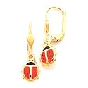 Earrings - 14k Gold Red and Black Ladybug Enameled Leverback Earrings