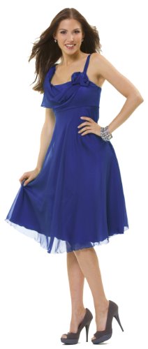 Cocktailkleid Partykleid aus Chiffon, mit Wasserfallausschnitt, Blau