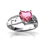 14K White Gold Heart Created Pink Sapphire Ring