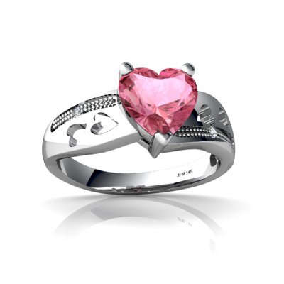 14K White Gold Heart Created Pink Sapphire Ring