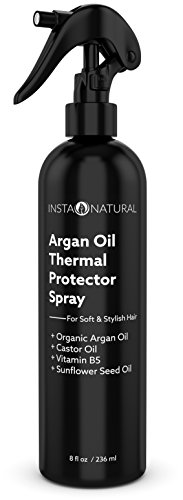 InstaNatural Thermal Protector Hair Spray - Heat Protectant Against Flat Iron - With Organic Argan Oil, Castor Oil, Vitamin B5 & Sunflower Seed Oil - Prevents Dryness, Damage & Split Ends - 8 OZ
