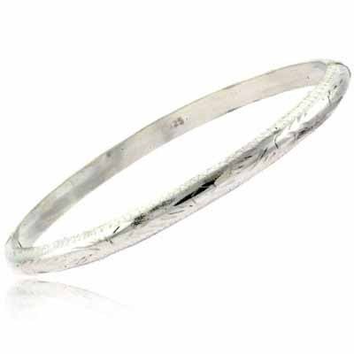 Sterling Silver Flower Design Bangle