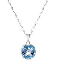 Sterling Silver Cushion Blue Topaz Solitaire Pendant Necklace