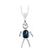 14K White Gold Cubic Zirconia and Oval Shaped Imitation Sapphire Boy Pendant with Chain