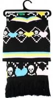 Outer Rebel Fashion Scarf and Beanie Set- Pastel Skull/Heart Harlequin