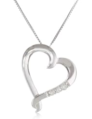 10k White Gold 3-Stone Diamond Heart Pendant Necklace (0.07 Cttw I-J Color, I2-I3 Clarity), 18"