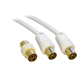 1.8M TV VCR Video Aerial Coaxial Fly Lead Cable Male to Male + Female Coupler - Gold
