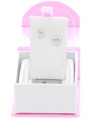 Sterling Silver Screw Back Cut Out Heart Shaped Cubic Zirconia Stud Child Earrings