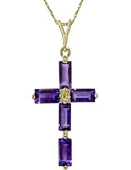14k Solid Gold 18" Necklace with Amethysts Cross Pendant
