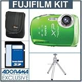 Fujifilm FinePix XP10 Waterproof Digital Camera Kit. - Green - with 4 GB SD Memory Card, Camera Case , Table Top Tripod,