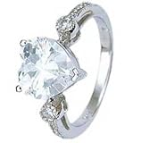 .925 Sterling Silver Right Hand Ring With Heart Shape Cubic Zirconia and Two Smaller Round CZ Sidestones