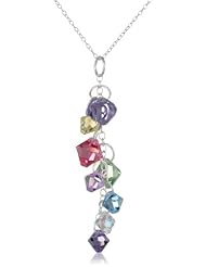 Sterling Silver Multi-Colored Swarovski Elements Linear Drop Pendant Necklace with Rolo Chain, 18"